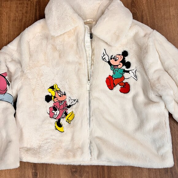Disney Parks Disneyland Mickey Mouse & Friends embroidered Cream Plush Jacket L - Picture 4 of 16